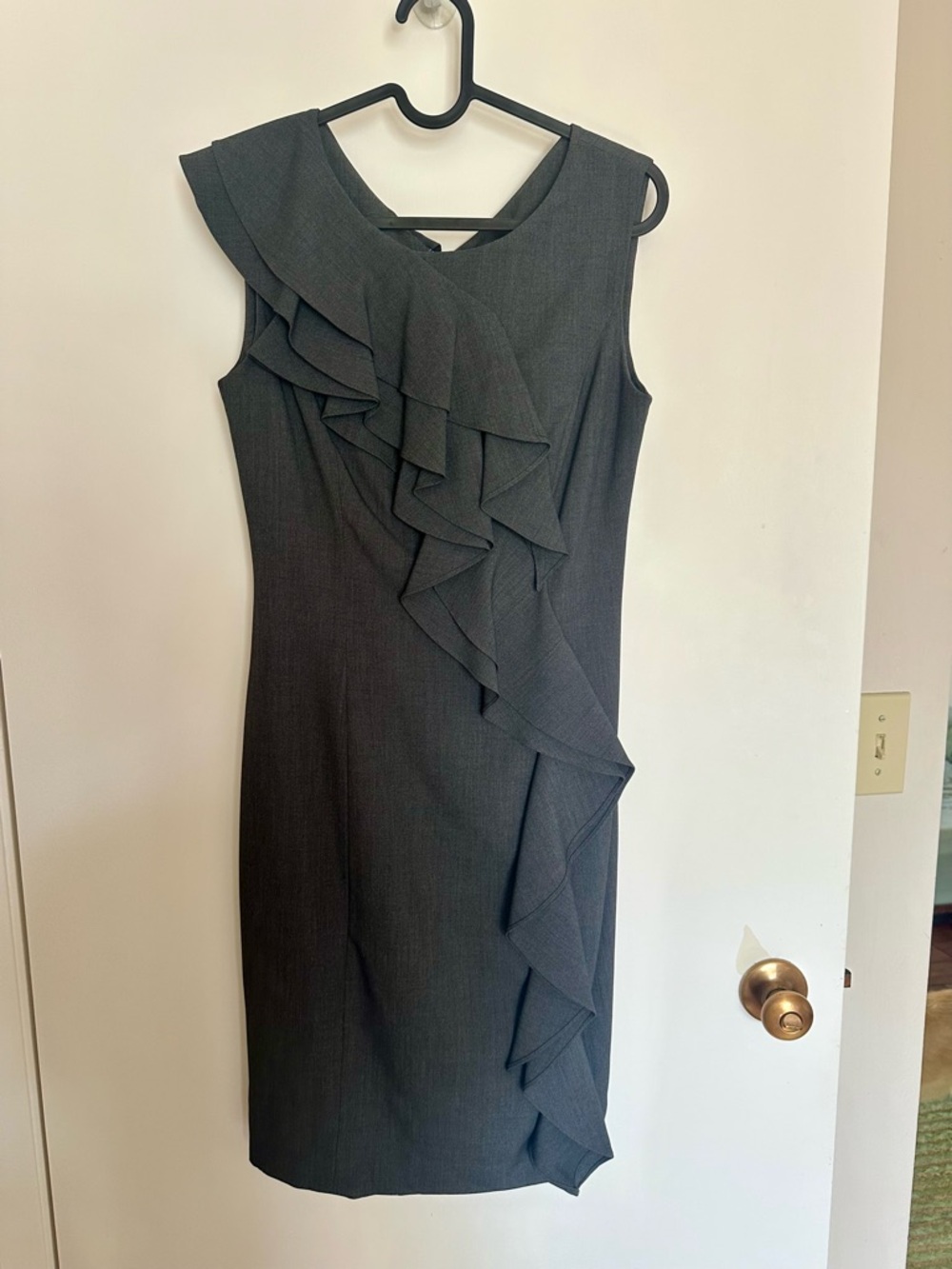 NWOT Calvin Klein Charcoal Ruffle-Front Dress